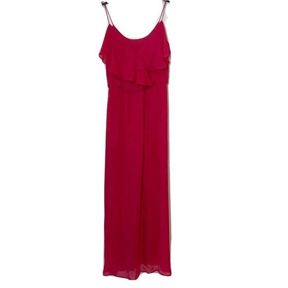 Nouvelle Amsale Spaghetti V-Neck Bridesmaid Maxi Long Dress Pink S Ruffle Formal - Picture 1 of 6